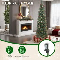 HOMCOM Albero di Natale Illuminato con 300 Luci LED, 55 Pigne e 55 Grappoli di Bacche, Ø75x210 cm, Verde e Argento(m-5)