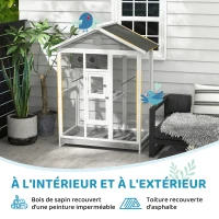 PawHut Grande cage oiseau volière à oiseaux intérieur exterieur, 4 perchoirs bac à litière coulissant 112 x 68 x 154 cm gris(m-7)