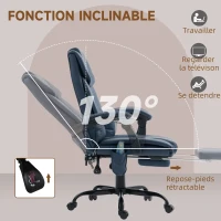 Vinsetto Fauteuil de bureau massant, repose-pied, hauteur réglable, dossier inclinable, télécommande filaire, 66x75x122cm, bleu(m-5)