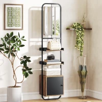 HOMCOM Raft baie depozitare cu mirror, raft de depozitare cu rafturi reglabile și dulap, 40x30x179cm, negru(m-5)