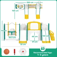 AIYAPLAY Set de topire și leagăn 9 în 1 pentru Copii, cu Coș de Baschet, Telescop, Tablă de Desen, Design de Broască, Galben+Verde(m-3)
