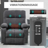 HOMCOM Fotoliu pentru seniori cu funcție de ridicare, funcție de culcare, inclusiv telecomandă, 144 cm x 91 cm x 88 cm, Gri închis(m-5)