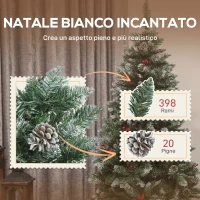 HOMCOM Albero di Natale Alto 150 cm da Interno con 398 Rami, Pigne e Bacche Rosse, Base in Metallo, Verde(m-5)