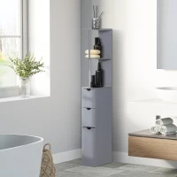 HOMCOM Coloană de Baie Modernă Mueble Auxiliar de Baño cu 2 Rafturi 2 Sertare și 1 Ușă Antivoltaică 15x33x136,5 cm Gri(m-2)