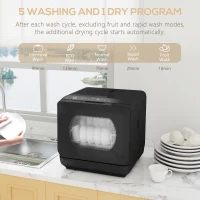 HOMCOM Table Top Dishwasher with Built-in 6L Water Tank, Mini Countertop Dishwasher with 6 Programs, 4 Place Settings, Black(m-5)