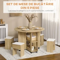 HOMCOM Set Masa Dining pentru 4 Persoane, Masa cu Extensie Plianta cu Rotile si 4 Scaune(m-4)