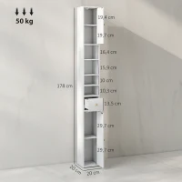 HOMCOM Badezimmerschrank, hoch und schlank, offene und geschlossene Bereiche, Weiß(m-3)