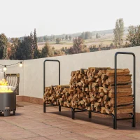 Outsunny Firewood Rack with Waterproof Cover, Heavy Duty Metal Log Store Indoors, Log Storage Holder for Outdoor Indoor Fireplace, 200 x 36 x 99 cm, Dark Green(m-9)