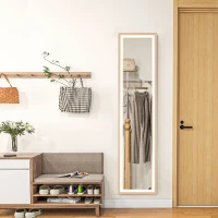 HOMCOM Grande specchio da terra, specchio da parete o da terra rettangolare, 40 x 160 cm con illuminazione a LED 3 colori, rovere(m-5)