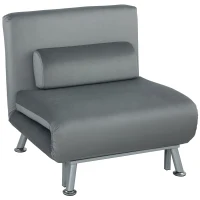 HOMCOM Fotoliu pliabil cu funcție de pat, fotoliu relaxabil pliabil în imitație de catifea, Spătar ajustabil în 5 poziții, 75 x 70 x 75 cm, Gri(m-1)
