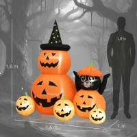 Outsunny Calabaza Gonfiabile di Halloween con Gatto da 6 Piedi con Luci LED IP44 e Gonfiatore per Feste 160x100x180 cm Arancione(m-3)