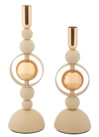 Mauro Ferretti Set Suport Lumânare Saturn Crem 2 Bucăți Cm Ø10X27-10X31(m-1)