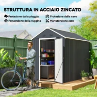 Outsunny Casetta da Giardino Porta Attrezzi in Acciaio Zincato e PP con Finestra, 259x172x222 cm, Grigia e Bianca(m-4)