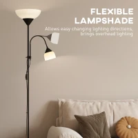 HOMCOM LED Floor Lamp for Living Room, 180cm Tall Standing Lamp, Mother and Child Uplighter with Adjustable Gooseneck, 3000K/4500K/6500K Colour Temperatures, Black(m-6)