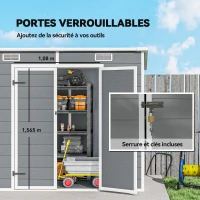 Outsunny Abri de jardin extérieur 2,4 x 1,3 m, en résine avec plancher, fenêtre, portes verrouillables et aérations, gris(m-8)