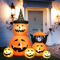 Outsunny Citrouille Gonflable d'Halloween avec Chat de 6 Pieds avec Lumières LED IP44 et Gonfleur pour Fêtes 160x100x180 cm Orange(m-5)