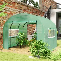 Outsunny Estufa de Jardim Estufa Tunnel de Jardim 6m² Pe Alta Densidade 135 g/m² com 2 Portas com Zíperes 300x300x200 cm Verde(m-2)