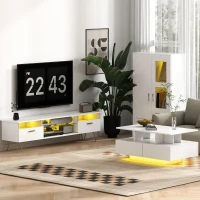 HOMCOM Móvel de Armazenamento LED RGB 16 Cores e Comando Remoto Alto Brilho Portas de Vidro Prateleiras de Vidro 71x35x126cm Branco(m-4)