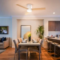 HOMCOM Ventilator de tavan 2 în 1 cu lumina LED 3 viteze silentios - telecomanda - diametru 112 cm, natural si alb(m-2)