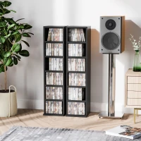 HOMCOM Lot de 2 etajere coloane dulap de depozitare CD-DVD 12 compartimente 21 x 22,5 x 88,5 cm capacitate 204 CD negru(m-4)