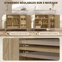 HOMCOM Buffet, meuble de rangement avec 3 portes, compartiment ouvert et 4 étagères réglables, 100 x 35 x 88 cm, bois naturel(m-5)