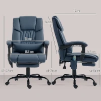 Vinsetto Poltrona da ufficio massaggiante, con poggiapiedi, altezza regolabile, schienale reclinabile e telecomando, 66x75x122cm, Blu(m-3)