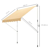 Outsunny Toldo Manual Retráctil 300x150x170-280 cm con Altura Ajustable Manivela y Protección Solar para Terraza Naranja(m-3)