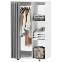 HOMCOM Guarda-Roupa de Roupa Móvel com 4 Rodízios Barra de Roupas e Prateleiras Abertas Branco(m-7)