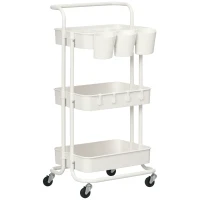 HOMCOM Cărucior cu 3 nivele, servietă cu 4 cârlige și 3 cutii suspendate detașabile pentru 42 x 38 x 86,5 cm alb(m-1)