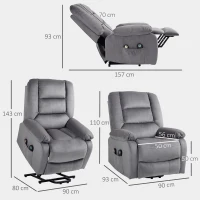 HOMCOM Fotoliu de televizor cu funcție de ridicare, funcție de încălzire și masaj, telecomandă și buzunar lateral, Gri închis(m-3)