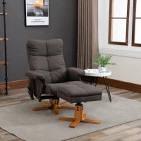 Scaun de masaj HOMCOM cu taburet, 360° rotativ, electric, cu funcție de întindere și spațiu de depozitare, scaun de relaxare pentru televizor, poliester, maro(m-2)