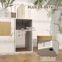 PawHut Casa de toaletă pentru pisici mobilier litieră pentru pisici saltea zgâriere ușă cu mâner stil boem 80 x 50 x 50 cm alb(m-4)