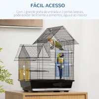 PawHut Gaiola para Pássaros 39x33x47cm com 3 Portas 2 Comedouros 2 Poleiros Baloiço Bandeja Amovível e Alça de Transporte Preto(m-6)