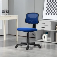 HOMCOM Cadeira de Escritório sem Apoio para os Braços com Encosto de Malha Respirável Altura Ajustável 43x48x78-88 cm Azul(m-2)