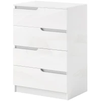 HOMCOM Comodă Modernă, Dulap, 4 Sertare, Placă de Pal, Dispozitiv Anti-Răsturnare, Amortizoare pentru Picioare, Alb(m-6)