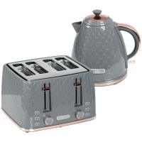HOMCOM 2-in-1 Küchenset, Toaster und Wasserkocher, mehrere Optionen, 1,7 L, 4 Toastscheiben gleichzeitig, Kunststoff, Grau