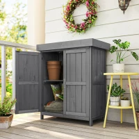 Outsunny Dulap Gradina 74×43×88 cm – Lemn cu Rafturi & Acoperis Rabatabil(m-2)