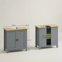 kleankin Mobilier subchiuvetă 2 uși raft reglabil 2 etaje în interior mânere din PU 60 x 30 x 60 cm gri(m-3)