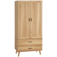 HOMCOM Armário de Roupas Armário de Armazenamento 2 Portas e 2 Gavetas com Cabide 80x54x180 cm(m-6)