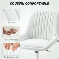 HOMCOM Fauteuil de bureau sans accoudoirs, chaise de bureau avec hauteur réglable, 52x58x80-90cm, blanc(m-4)