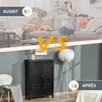 HOMCOM Dulap de Depozitare metalic Garderobă Cufăr de dosare Dulap de Birou pe picior Stil Industrial - 2 rafturi - Negru(m-3)