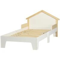 HOMCOM Cama Infantil Estrutura de Berço com Cabeceira em Forma de Casa e Estrado de Ripas Incluído 90x190 cm Pinho Maciço Branco(m-7)