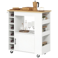 HOMCOM Cărucior de Bucătărie, Cărucior de Bucătărie cu Role, Căruț de Bucătărie cu Compartiment, Suporturi pentru Vin, Cabină și Blat de Lucru, Alb