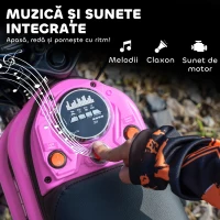HOMCOM Motocicletă Electrică pentru Copii de 8-12 Ani cu Accelerație Manuală, și 2 Viteze, 119x64x76,5 cm, Roz(m-8)