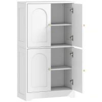 HOMCOM Móvel de Arrumação Sala de Estar para Armazenamento Armário de Cozinha com 4 Portas Curvas e 2 Prateleiras Ajustáveis 60x30x110 cm Branco(m-4)