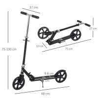 HOMCOM Trotinetă Pliabilă pentru Copii de 7-14 Ani Scuter Infantil Ghidon Ajustabil în Înălțime de 4 Nivele cu Frână 88x37x75-100 cm Negru(m-3)