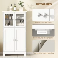 kleankin Armário Casa de Banho Móvel Auxiliar com Portas de Vidro Temperado e Prateleiras Ajustáveis 60x30x108,5cm Branco(m-6)