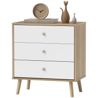HOMCOM Comodă 3 sertare mobilier de depozitare stil modern pentru dormitor, living - 60 x 35 x 65 cm, stejar(m-5)
