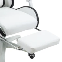 Vinsetto Cadeira Gaming de Couro PU com Altura Ajustável Reclinável 135° e Apoio para os Pés Retrátil 65x65x121-129 cm Branco e Preto(m-10)