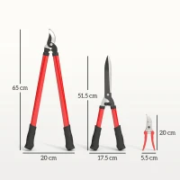 Outsunny Lot de 3 foarfece de grădină set de tăiere pentru grădinărit ferăstrău de tăiat ramuri 65cm foarfecă 51,5cm, foarfecă 20cm roșu(m-3)